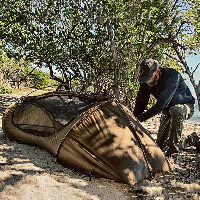 MosquitoFort Instant Tent,0.9kg 1-Sec Setup,220×80cm Panoramic Mesh Aluminum Pop-Up,2000mm Rainproof,OD Green/Brown Camo