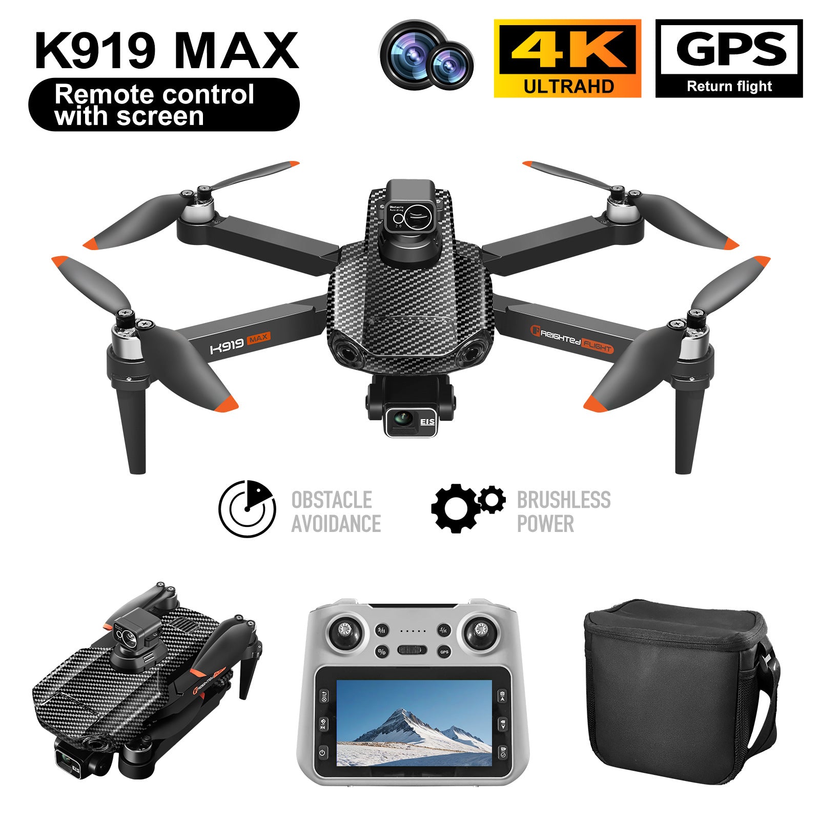 K919MAX Professional Drone,4K 3 - Axis Gimbal,360° Laser Avoidance 30min Flight,5G 3000m Transmission,Foldable Portable Design - URANBATO