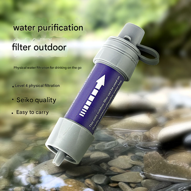 Load video: Outdoor emergency portable water purifier, camping disaster relief filter straw, camping adventure survival tool, mountaineering hiking water purifier cup filter water bag