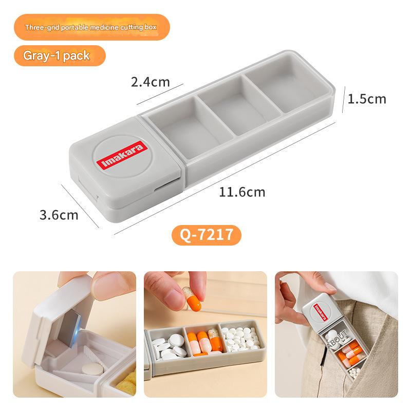 3 - in - 1 Pill Manager,Split+Store+Protect,50g Medical ABS 39×39mm Compact,Sealed Compartments,White/Grey - URANBATO