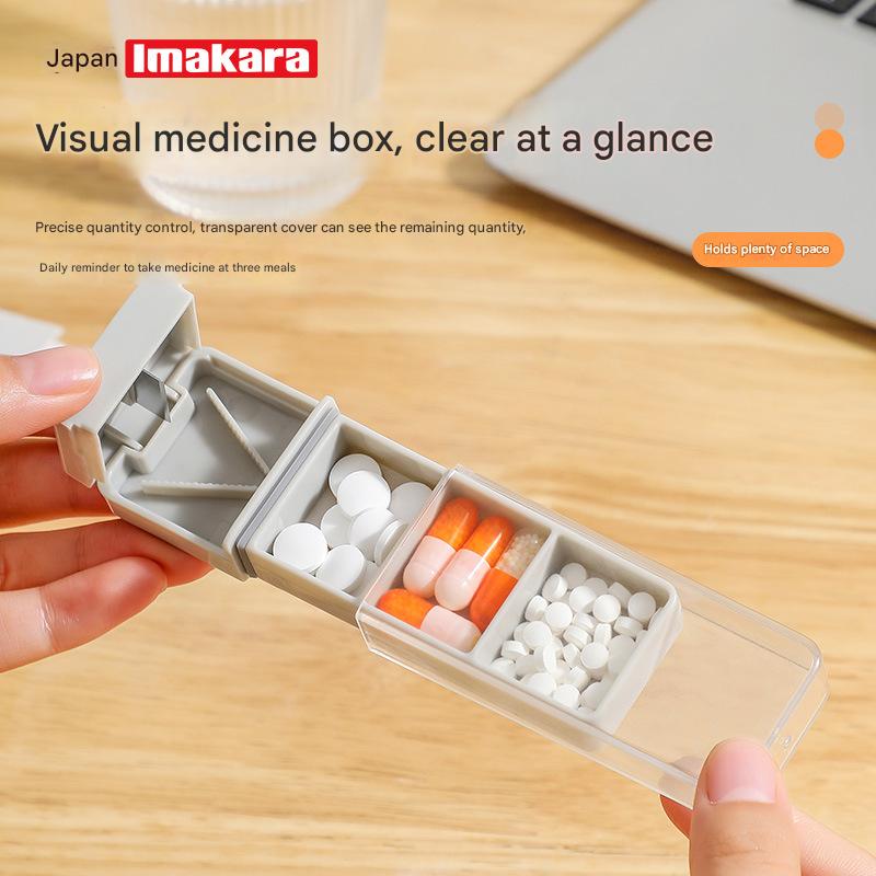 3 - in - 1 Pill Manager,Split+Store+Protect,50g Medical ABS 39×39mm Compact,Sealed Compartments,White/Grey - URANBATO