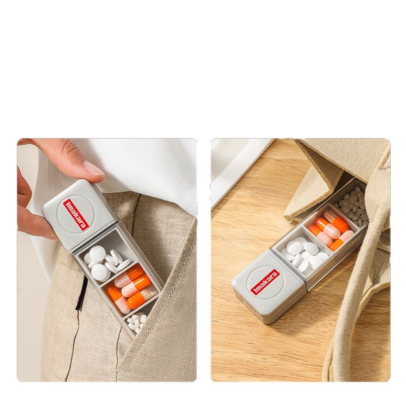 3 - in - 1 Pill Manager,Split+Store+Protect,50g Medical ABS 39×39mm Compact,Sealed Compartments,White/Grey - URANBATO