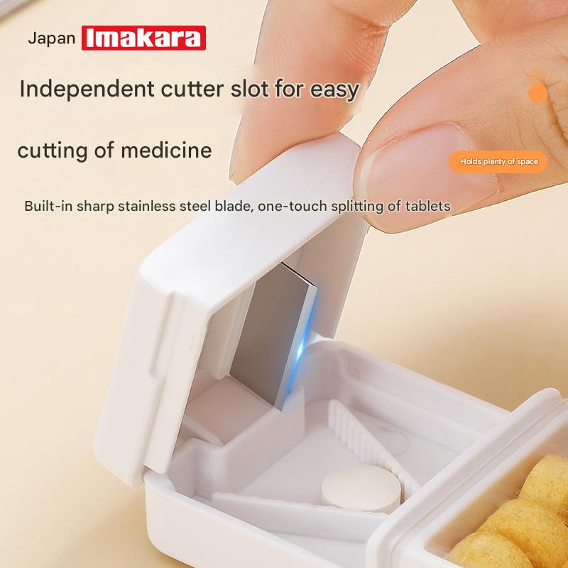3 - in - 1 Pill Manager,Split+Store+Protect,50g Medical ABS 39×39mm Compact,Sealed Compartments,White/Grey - URANBATO