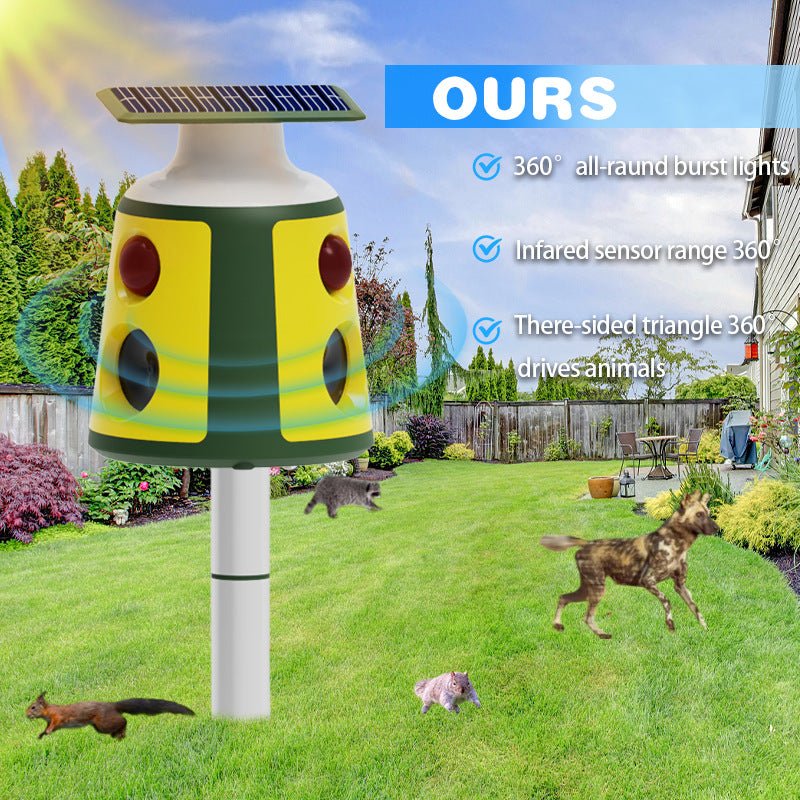 360° Bio - Sonic Animal Repeller,Flame Eye + Solar Defense Modes Sonic/Strobe/Infrared - URANBATO