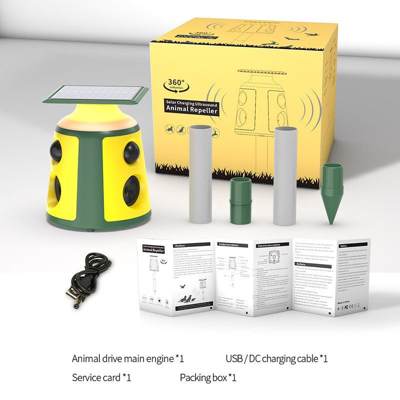 360° Bio - Sonic Animal Repeller,Flame Eye + Solar Defense Modes Sonic/Strobe/Infrared - URANBATO
