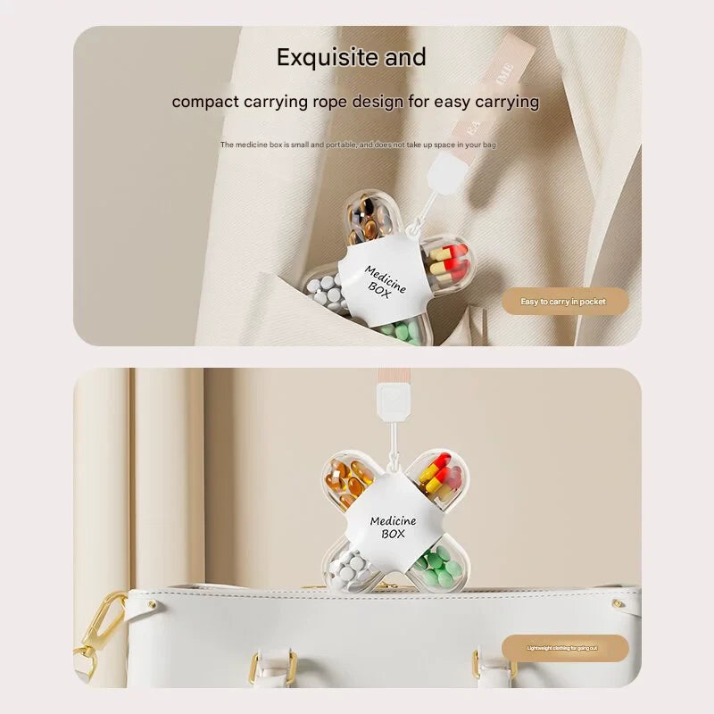 Portable Pill Organizer,7-Day Compartments,50g Medical-Grade 39×39mm Compact,Moisture-Proof Seal,Elderly Medication Aid
