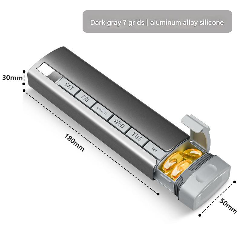 7 - Day Pill Organizer,PP/Aluminum - Silicone,170g Portable System Silicone Seal,Day - Specific Compartments,180×50×30mm Capacity - URANBATO