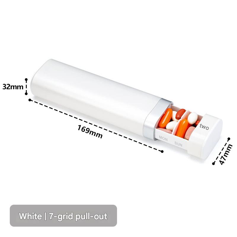 7 - Day Pill Organizer,PP/Aluminum - Silicone,170g Portable System Silicone Seal,Day - Specific Compartments,180×50×30mm Capacity - URANBATO