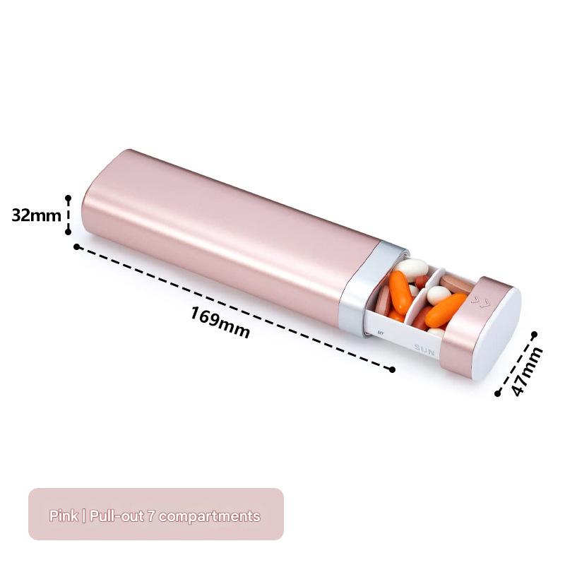 7 - Day Pill Organizer,PP/Aluminum - Silicone,170g Portable System Silicone Seal,Day - Specific Compartments,180×50×30mm Capacity - URANBATO