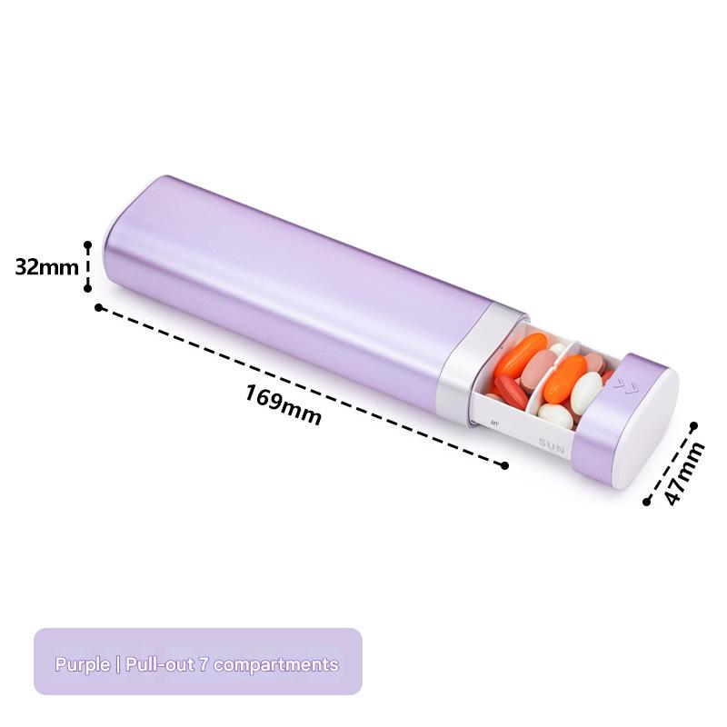 7 - Day Pill Organizer,PP/Aluminum - Silicone,170g Portable System Silicone Seal,Day - Specific Compartments,180×50×30mm Capacity - URANBATO