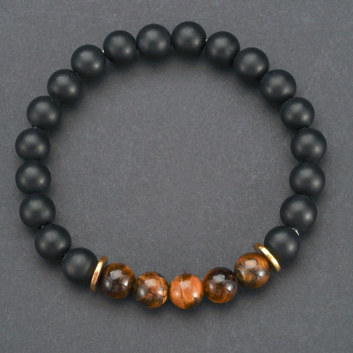 8mm Tiger Stone Black Frosted Stone Beaded Bracelet - URANBATO