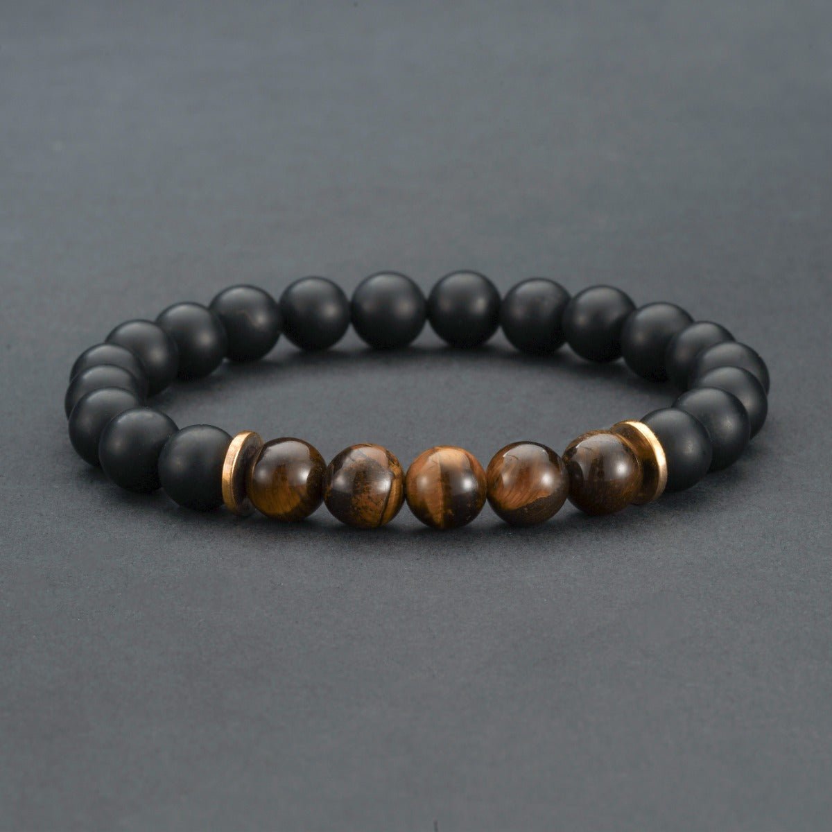 8mm Tiger Stone Black Frosted Stone Beaded Bracelet - URANBATO