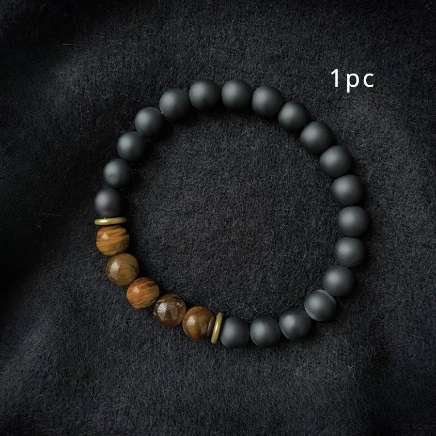 8mm Tiger Stone Black Frosted Stone Beaded Bracelet - URANBATO