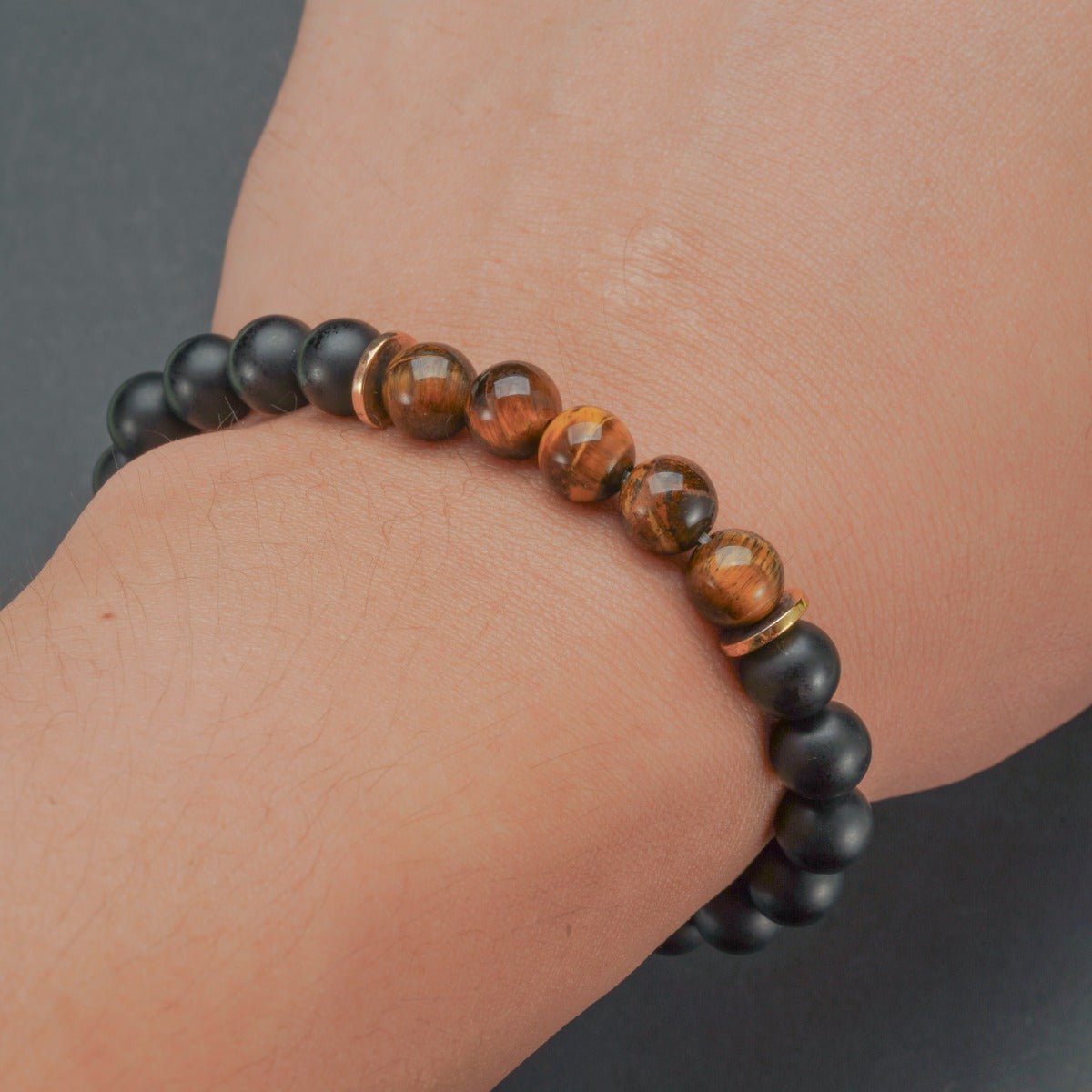 8mm Tiger Stone Black Frosted Stone Beaded Bracelet - URANBATO