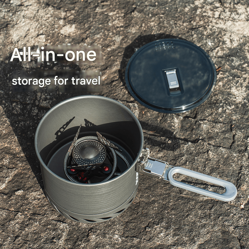 All - in - one outdoor hiking portable single - soldier pot, outdoor cooking stove with high - efficiency energy - gathering ring, camping pot and cookware set - URANBATO