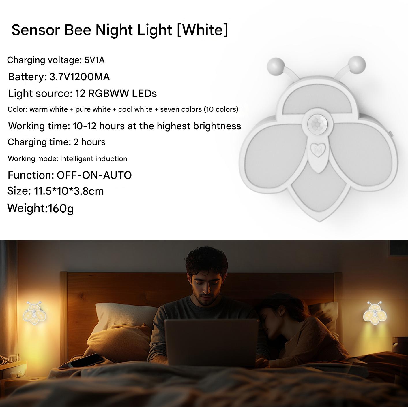 Bee Sensor Night Light,0.3s Motion Detect,Tri - Color Mood Master,5000 - Hour Lifespan - URANBATO