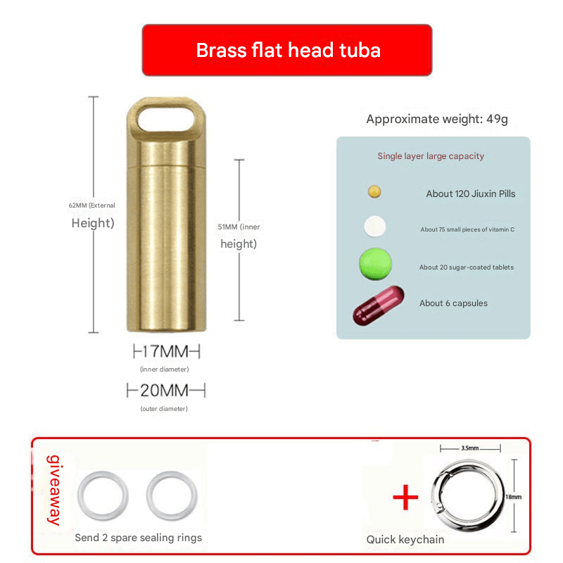 Brass outdoor EDC waterproof warehouse, small medicine bottle for the elderly, light - proof and moisture - proof portable medicine box - URANBATO