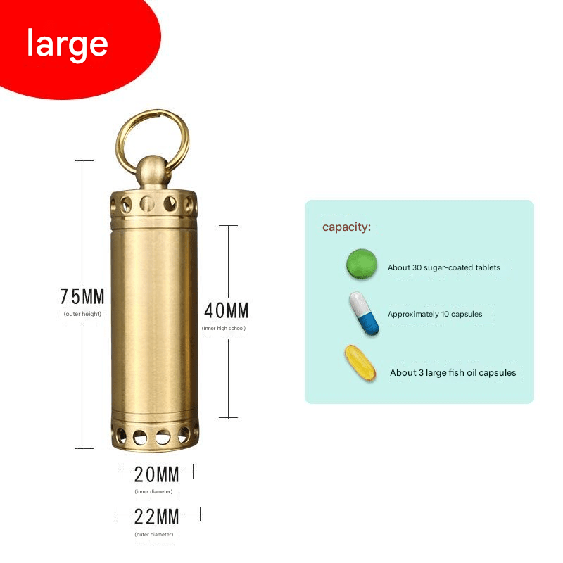 Brass outdoor EDC waterproof warehouse, small medicine bottle for the elderly, light - proof and moisture - proof portable medicine box - URANBATO
