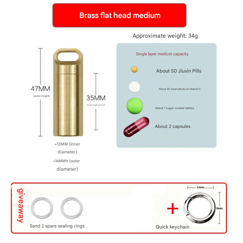 Brass outdoor EDC waterproof warehouse, small medicine bottle for the elderly, light - proof and moisture - proof portable medicine box - URANBATO