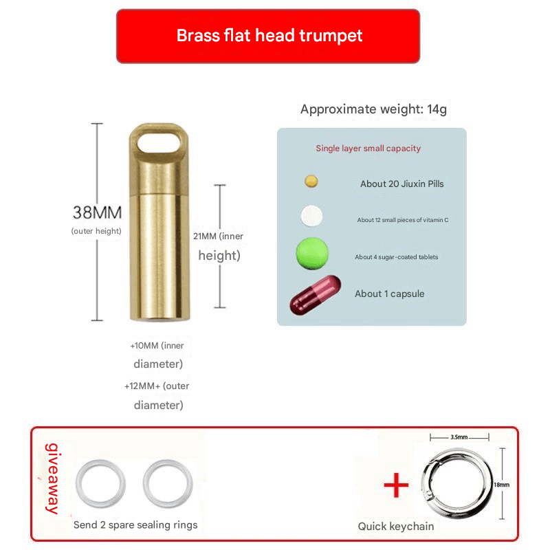 Brass outdoor EDC waterproof warehouse, small medicine bottle for the elderly, light - proof and moisture - proof portable medicine box - URANBATO