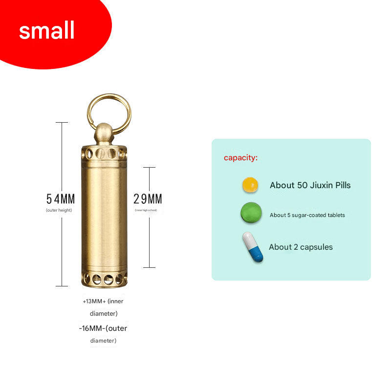 Brass outdoor EDC waterproof warehouse, small medicine bottle for the elderly, light - proof and moisture - proof portable medicine box - URANBATO