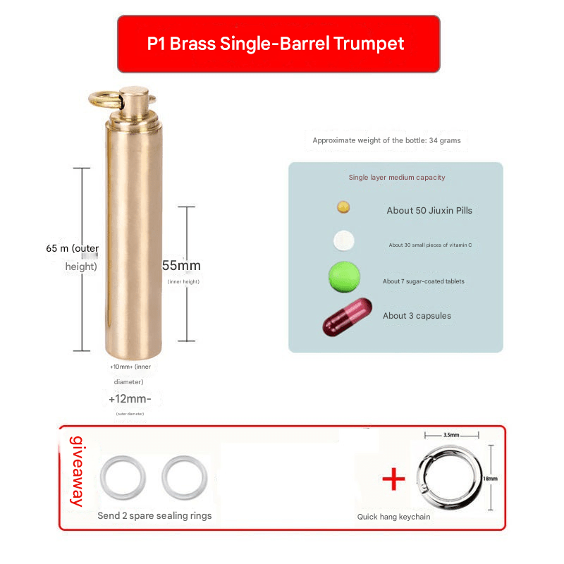 Brass outdoor EDC waterproof warehouse, small medicine bottle for the elderly, light - proof and moisture - proof portable medicine box - URANBATO