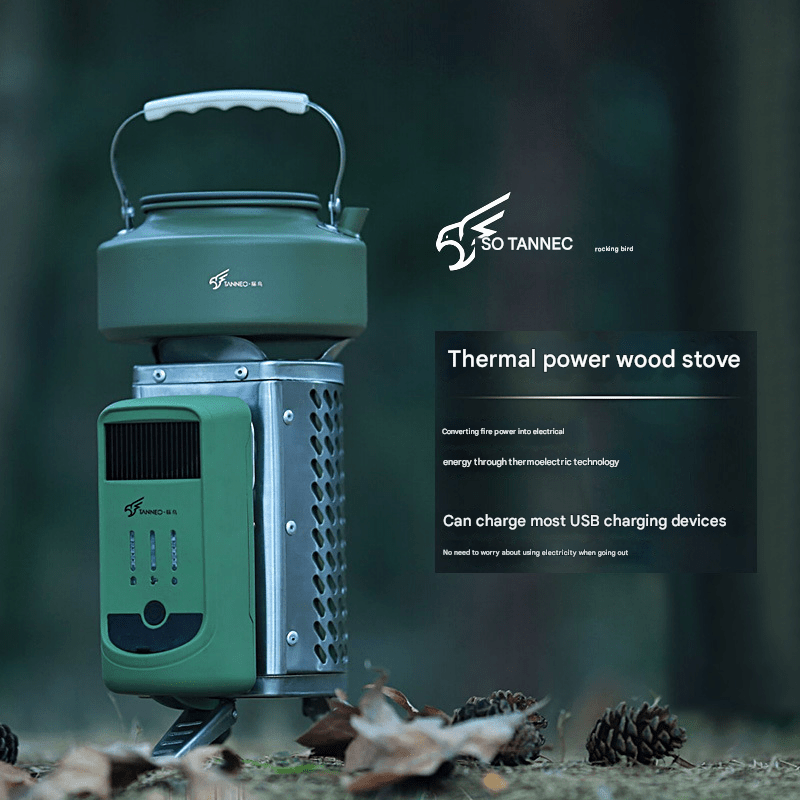 [Can charge your phone] Outdoor thermal power wood stove, foldable picnic stove, stainless steel portable camping stove, camping emergency charging 5000 mAh - URANBATO
