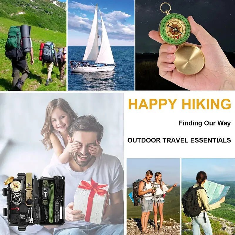 Car survival tool set, outdoor professional first aid kit, professional survival equipment tool set, camping survival set, self - driving tour essential tools, including tactical pen/compass/flashlight/survival blanket/wire saw/whistle, etc. - URANBATO