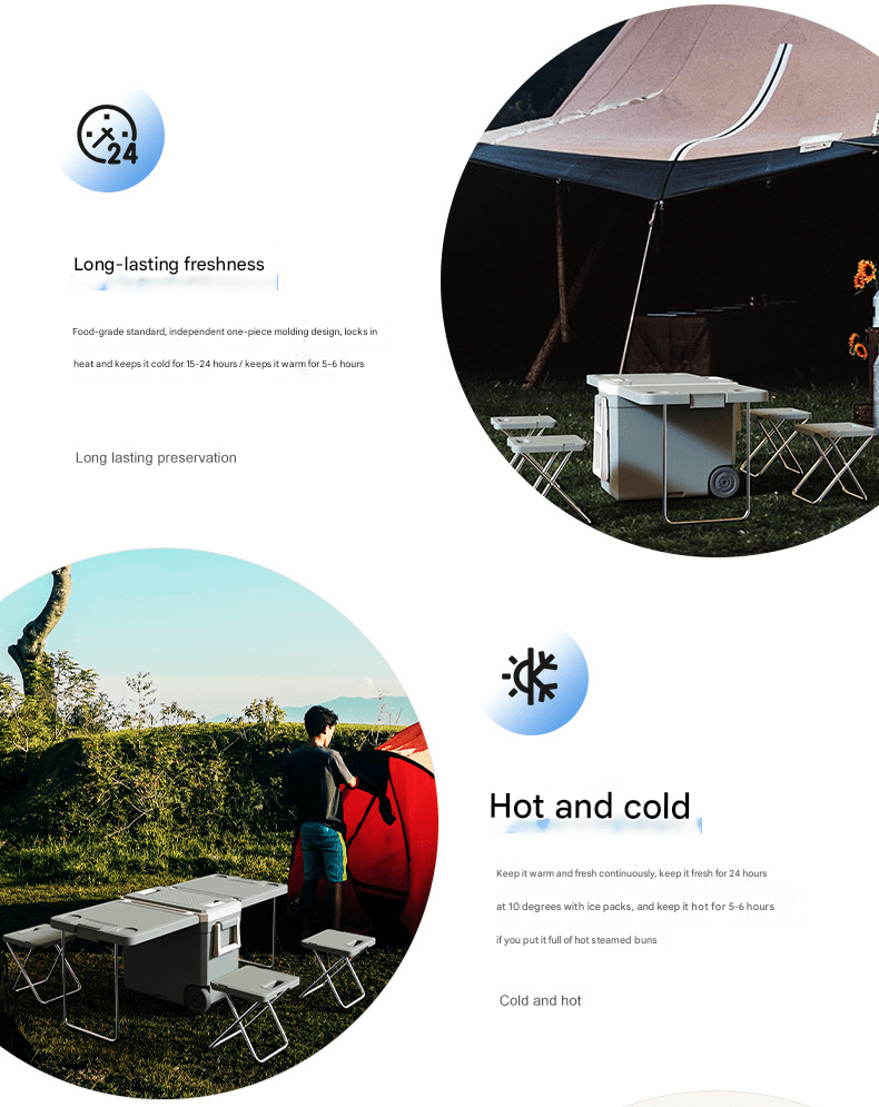 CENERGY 3 - in - 1 Camp Box｜Cooler+Table+Chair｜PE/PU/PP Armor 48hr Cooling/3hr Warming｜All - in - One Outdoor Kitchen｜7.05kg Portable - URANBATO