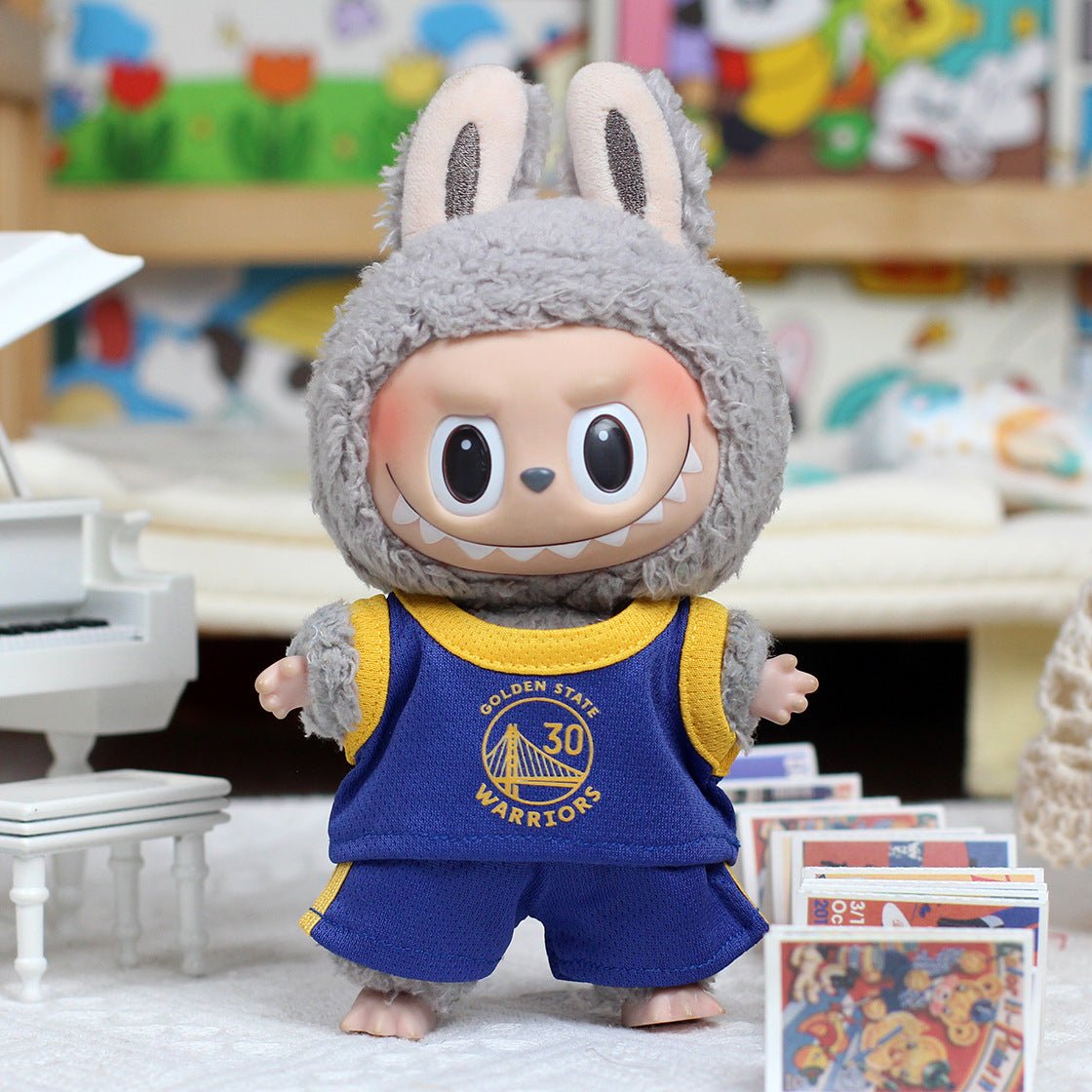 Clothes only 17cm Labubu basketball jersey doll clothes vinyl pendant clothes heart - beating macaron Labubu - URANBATO