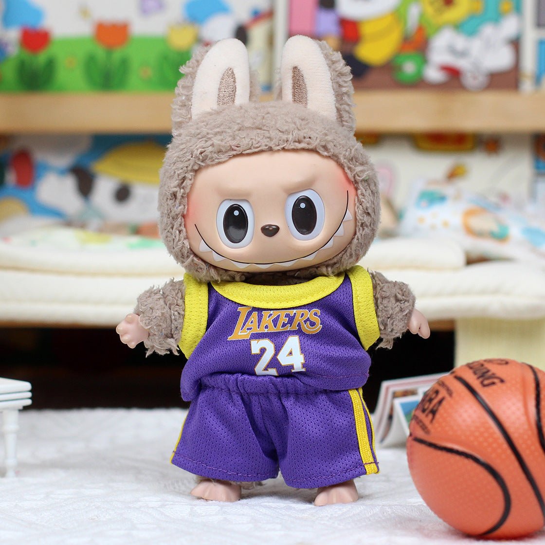 Clothes only 17cm Labubu basketball jersey doll clothes vinyl pendant clothes heart - beating macaron Labubu - URANBATO