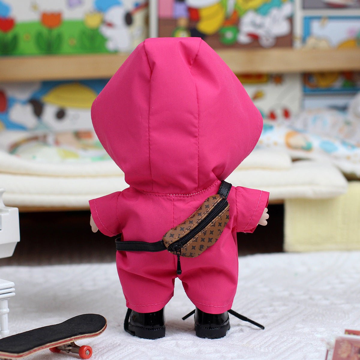 Clothes only | 17cm Labubu doll clothes vinyl pendant doll clothes commando jacket heart - moving Labubu - URANBATO