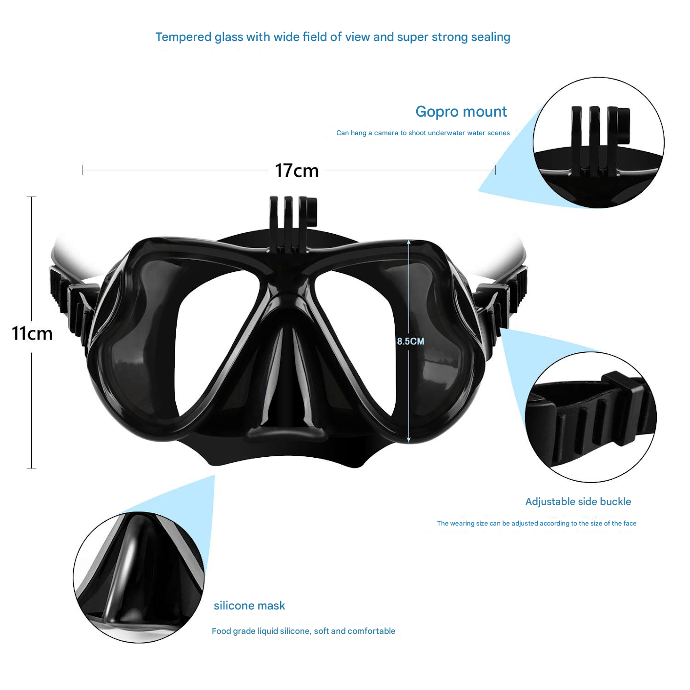 Diving goggles with camera holder, full dry snorkel, camera mountable snorkeling goggles set - URANBATO