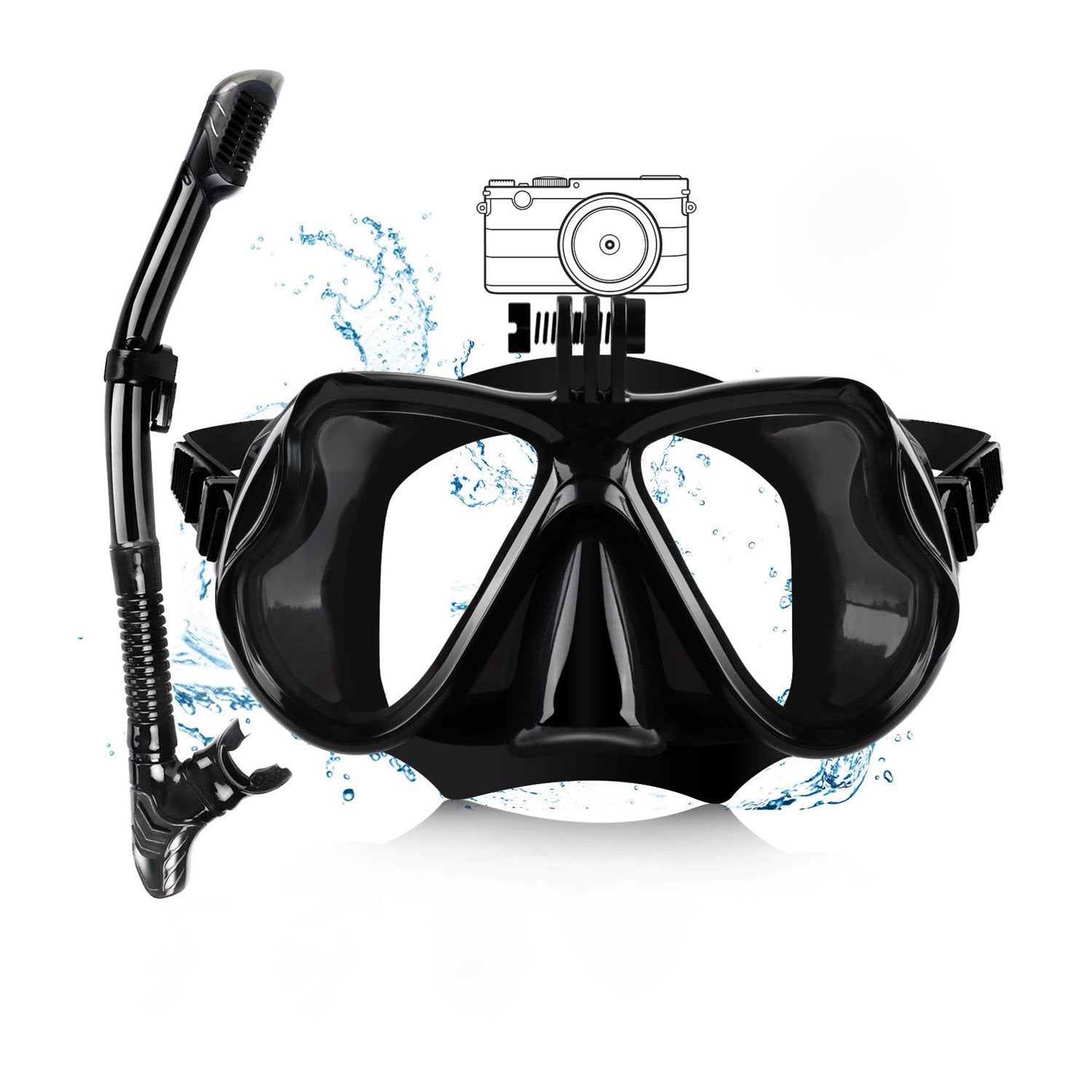 Diving goggles with camera holder, full dry snorkel, camera mountable snorkeling goggles set - URANBATO