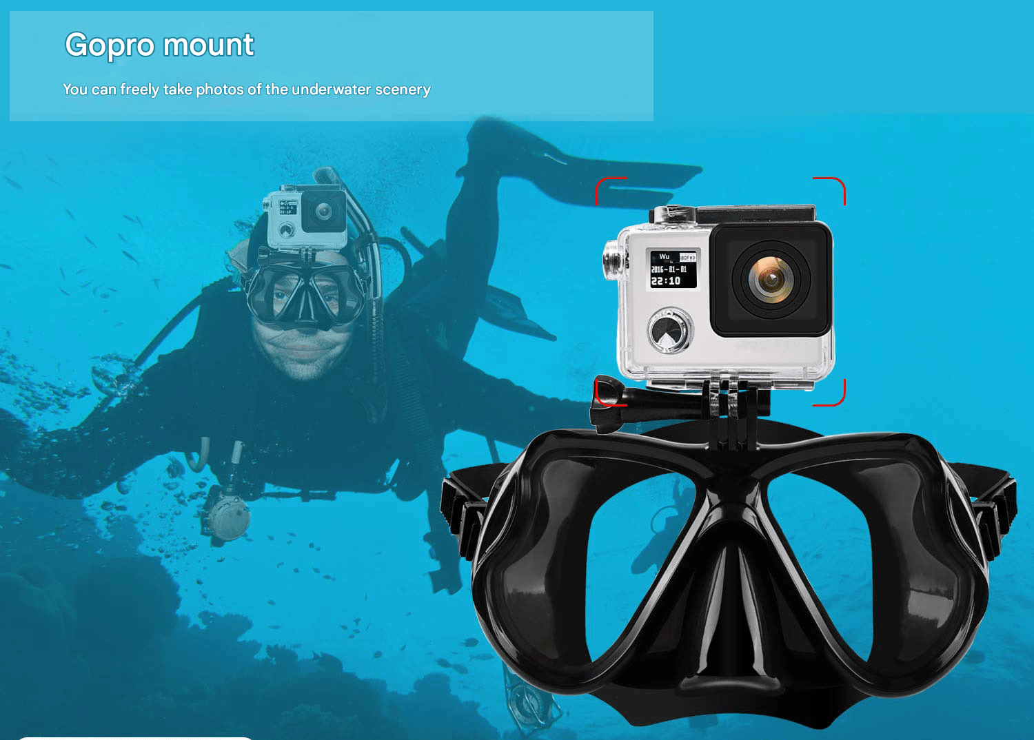 Diving goggles with camera holder, full dry snorkel, camera mountable snorkeling goggles set - URANBATO