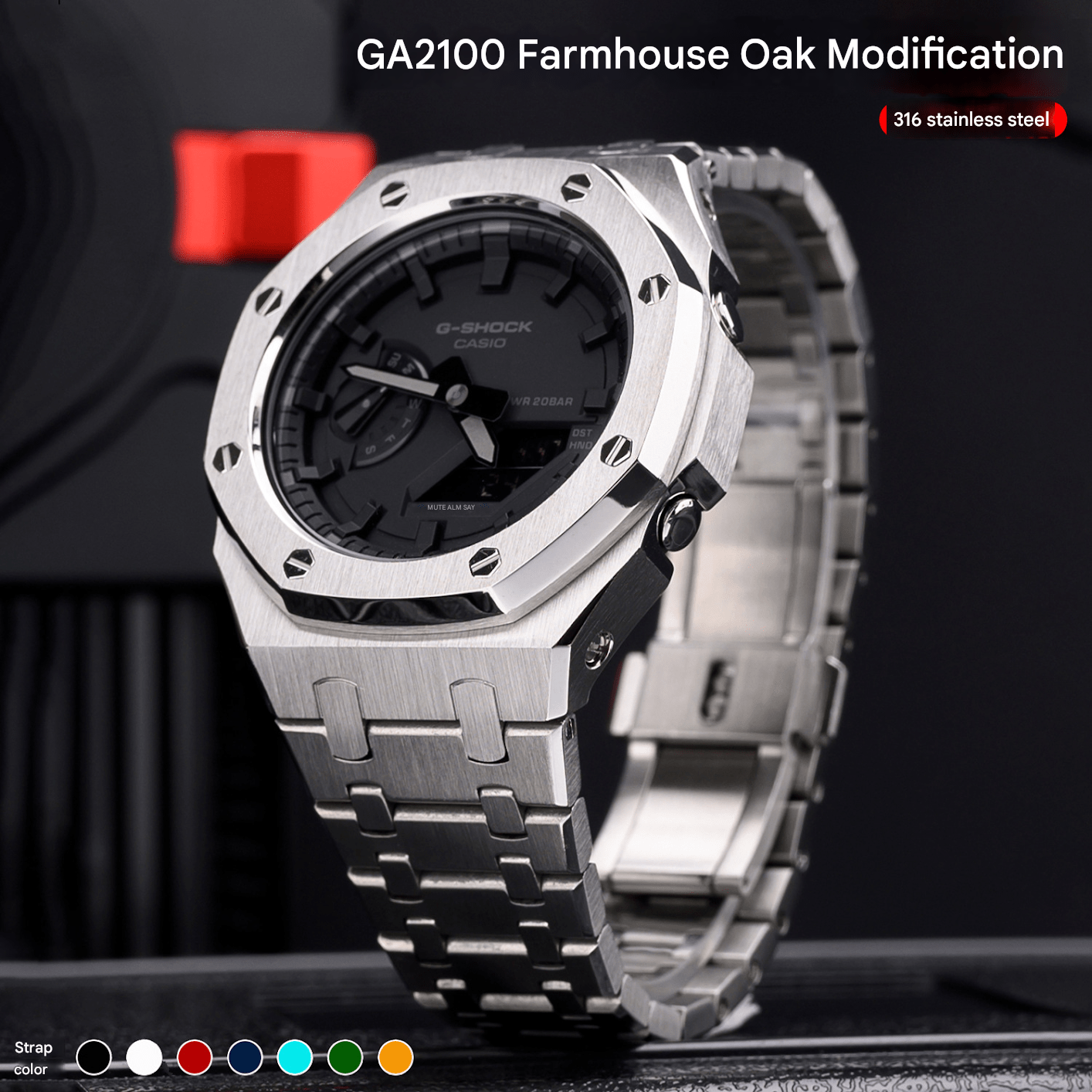 Farm Oak for Casio GA2100 watch cases, Casio modified cases, 316L stainless steel case and strap replacement kits - URANBATO