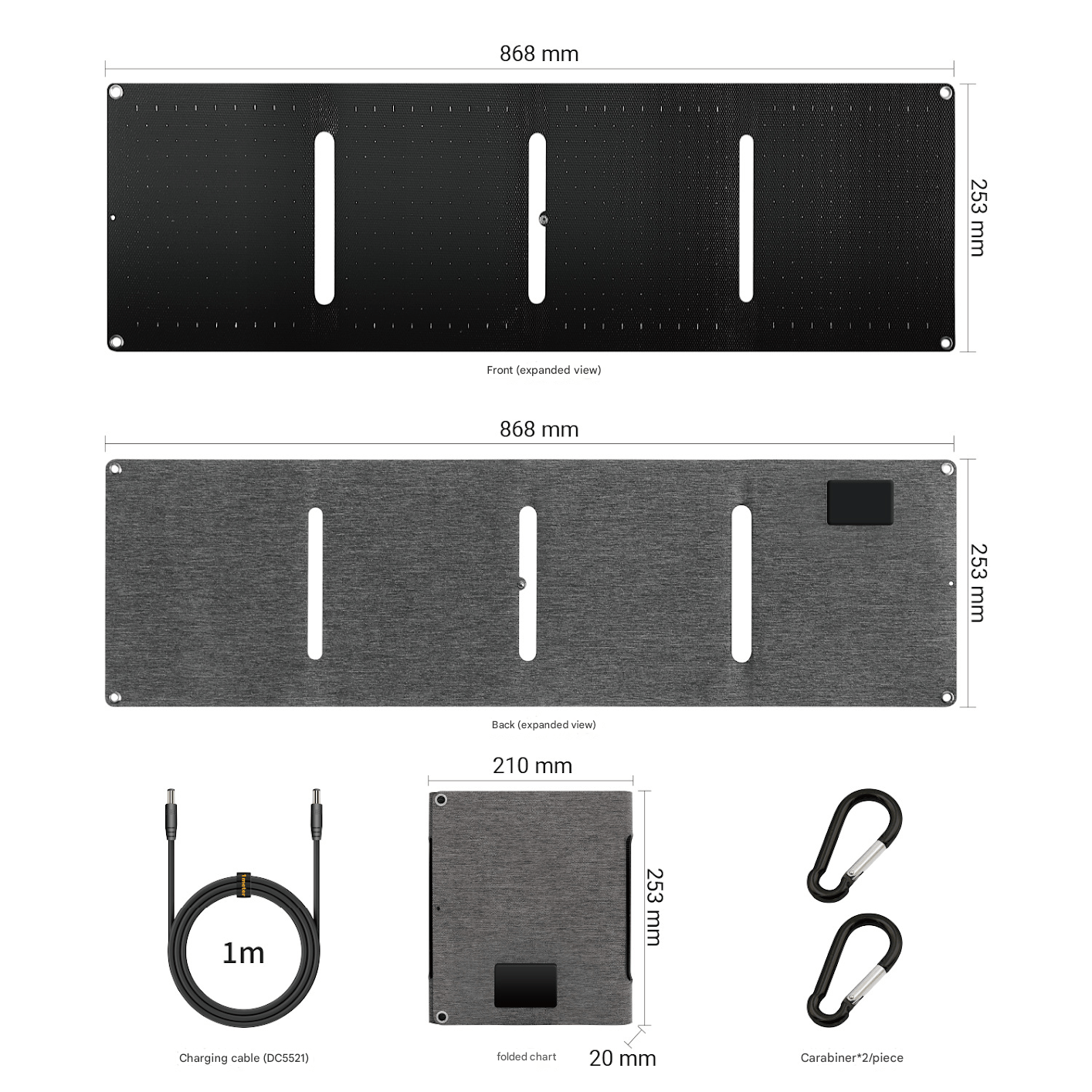 Foldable Solar Charger,40W Monocrystalline,868×253mm Stormproof Panel 5V - 18VDC/USB - A&C Triple Output,20mm Folded,All - Terrain Power Station - URANBATO