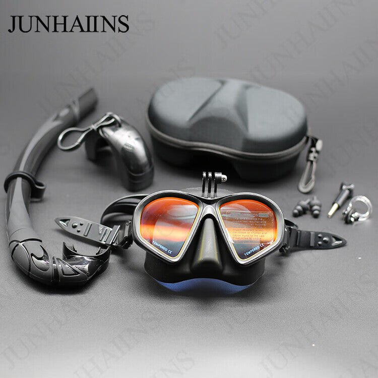 Free diving goggles with GoPro camera holder, diving mask, myopic free diving goggles, liquid silicone tempered glass snorkeling mask with holder - URANBATO