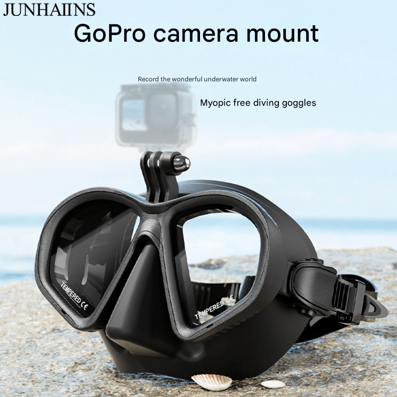 Free diving goggles with GoPro camera holder, diving mask, myopic free diving goggles, liquid silicone tempered glass snorkeling mask with holder - URANBATO