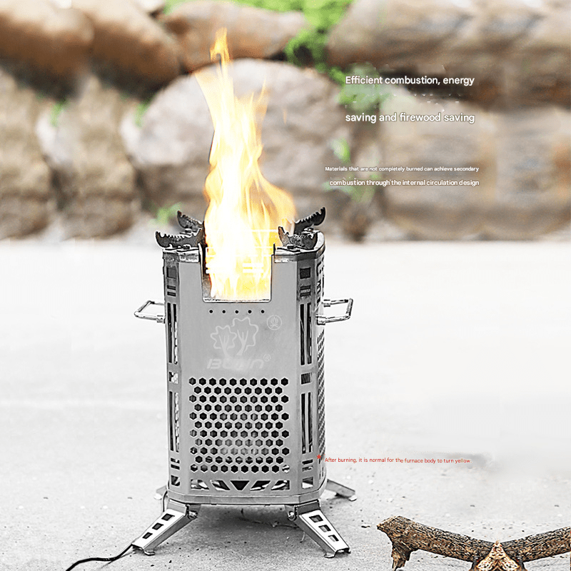 [Free Shipping] Outdoor smokeless wood stove with built - in blower, stainless steel portable wood stove, multi - functional outdoor stove wood stove, multi - fuel and high temperature resistant - URANBATO