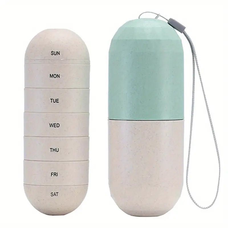 GrainCapsule Pill Box,7 - Day Sealed System,125g Ultra - Light Twin Silicone Seals,Color - Coded Days,Wheat/Rainbow Editions - URANBATO