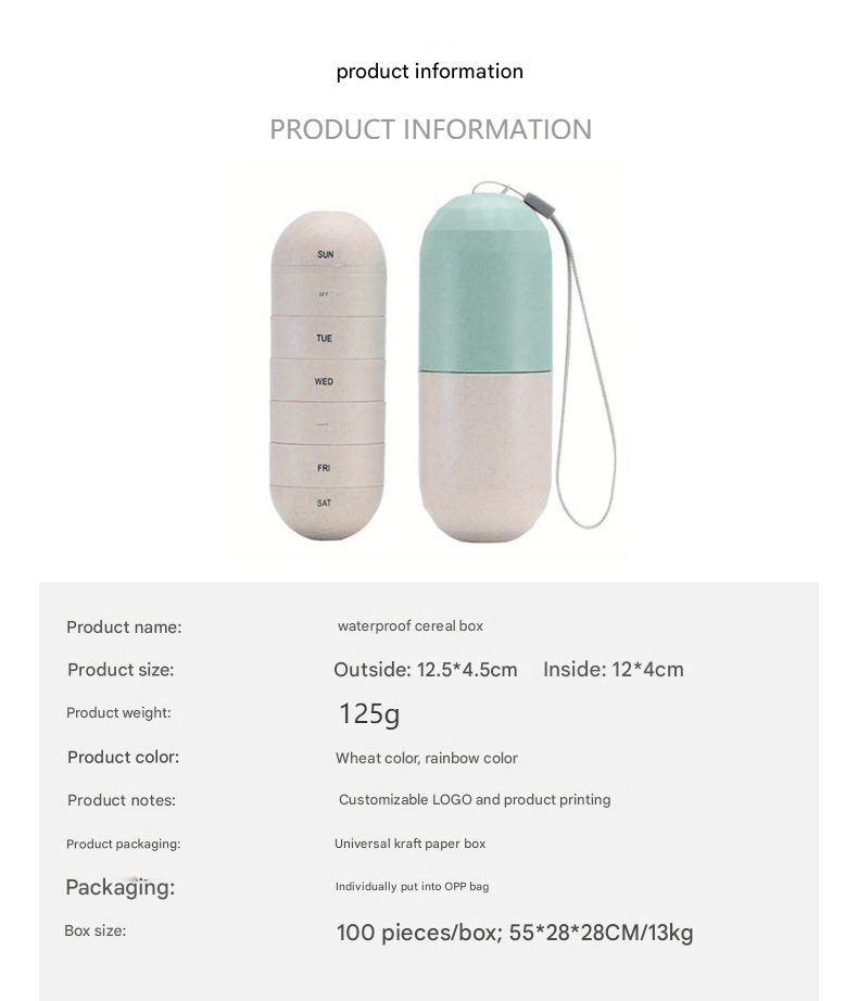 GrainCapsule Pill Box,7 - Day Sealed System,125g Ultra - Light Twin Silicone Seals,Color - Coded Days,Wheat/Rainbow Editions - URANBATO