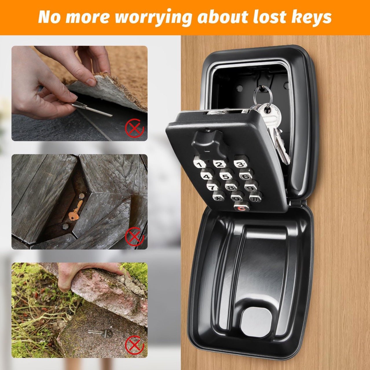 HE BANK Key Vault,Touchscreen Digital Lock,10×8×3cm Storage 12 - Key Smart Pad,IPX4 Waterproof,Tool - Free Installation Kit - URANBATO