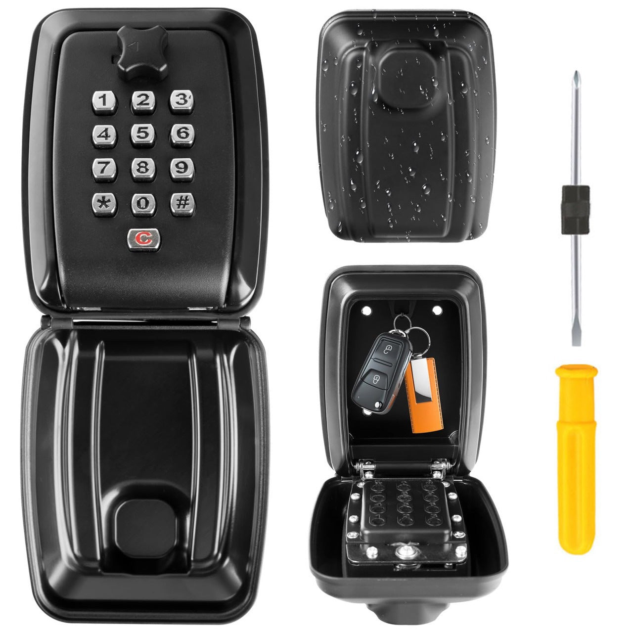 HE BANK Key Vault,Touchscreen Digital Lock,10×8×3cm Storage 12 - Key Smart Pad,IPX4 Waterproof,Tool - Free Installation Kit - URANBATO