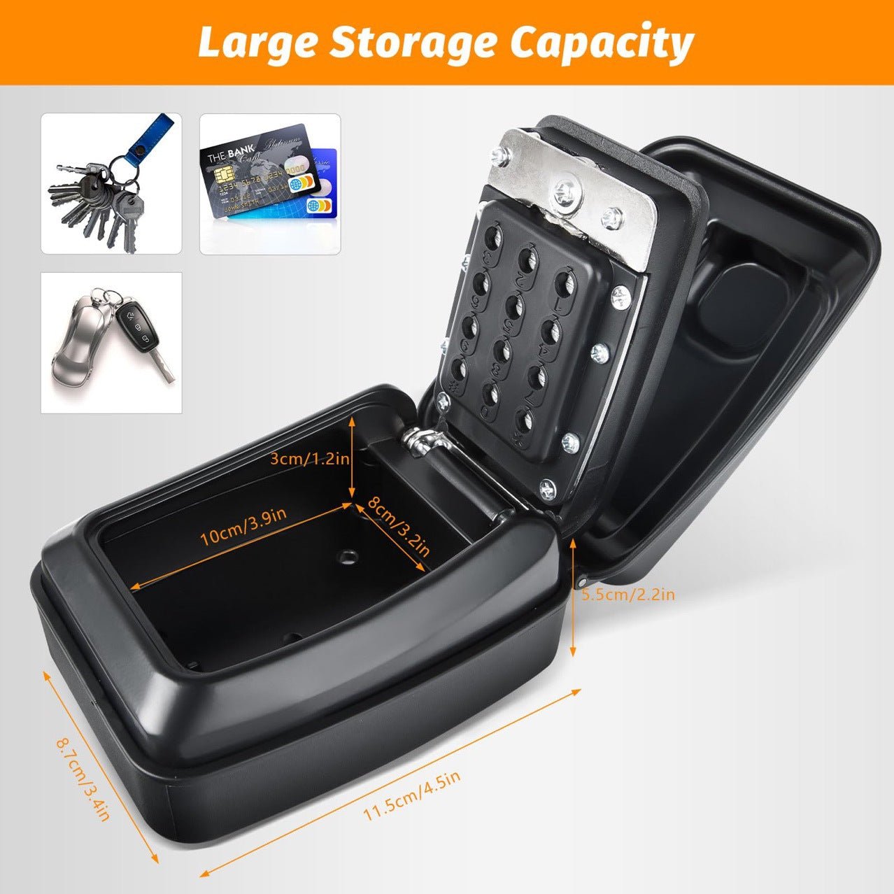 HE BANK Key Vault,Touchscreen Digital Lock,10×8×3cm Storage 12 - Key Smart Pad,IPX4 Waterproof,Tool - Free Installation Kit - URANBATO