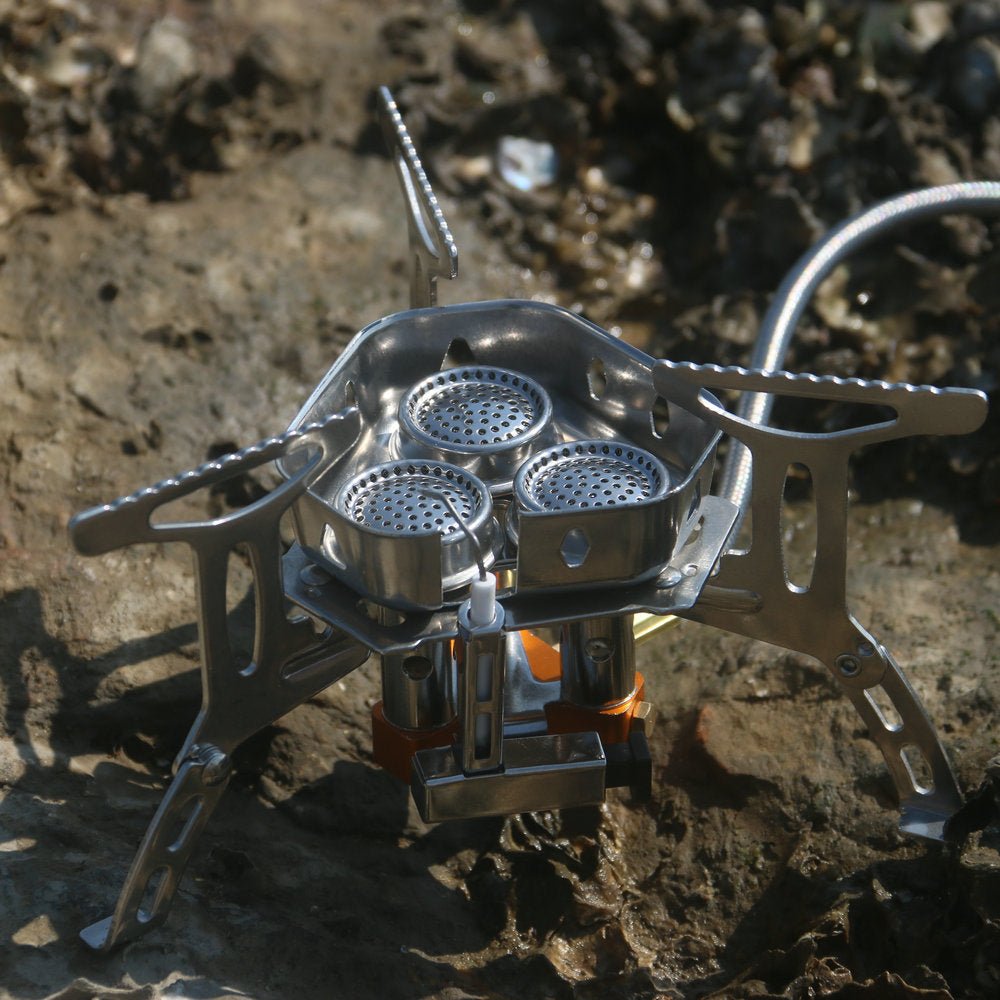 High - power three - burner stove, outdoor portable cassette stove, outdoor windproof stove, cooking and boiling water stove equipment, camping and picnic gas stove, compatible with flat gas tank and long gas tank cassette stove - URANBATO