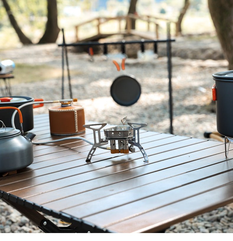 High - power three - burner stove, outdoor portable cassette stove, outdoor windproof stove, cooking and boiling water stove equipment, camping and picnic gas stove, compatible with flat gas tank and long gas tank cassette stove - URANBATO