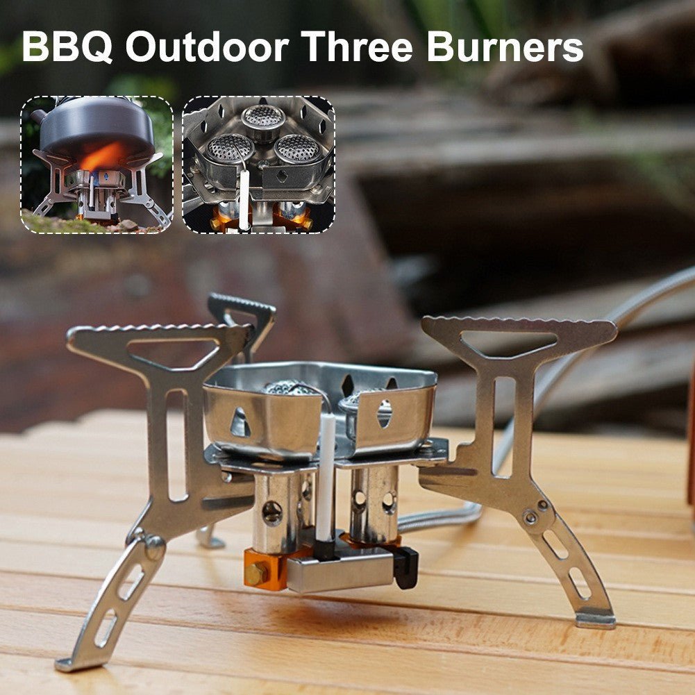 High - power three - burner stove, outdoor portable cassette stove, outdoor windproof stove, cooking and boiling water stove equipment, camping and picnic gas stove, compatible with flat gas tank and long gas tank cassette stove - URANBATO