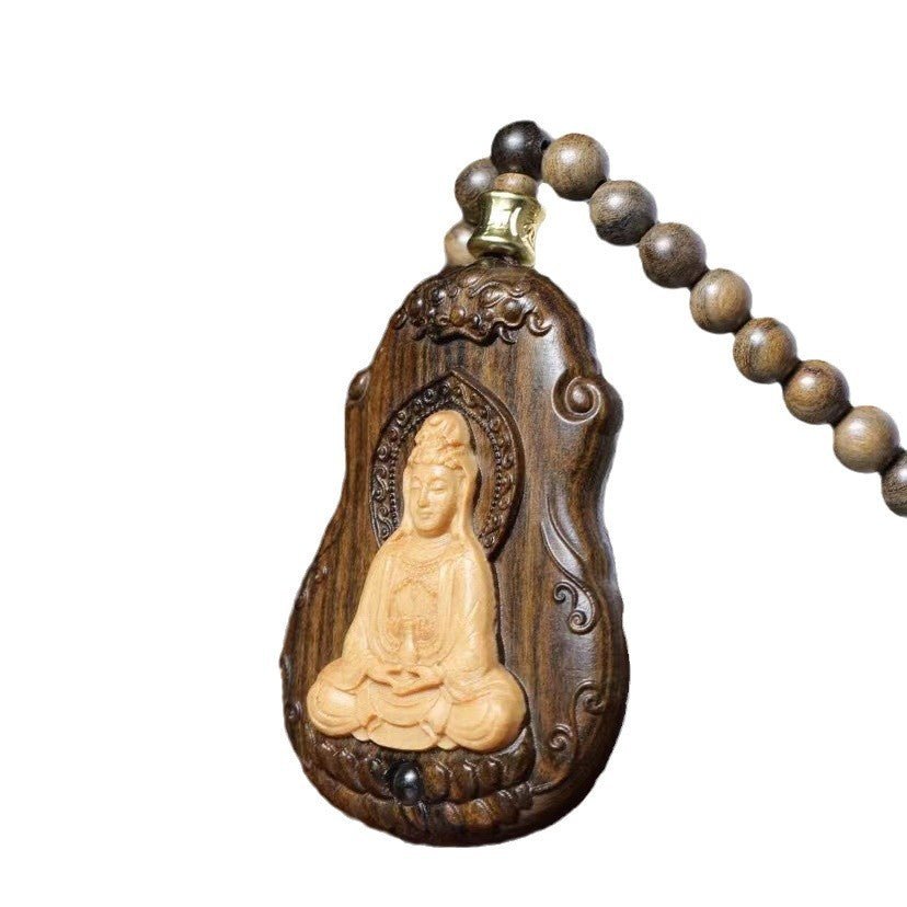 Jingping Guanyin pendant, made of natural old Dara agarwood, carved hand - held pieces, men and women's neck hanging ornaments wood carvings - URANBATO