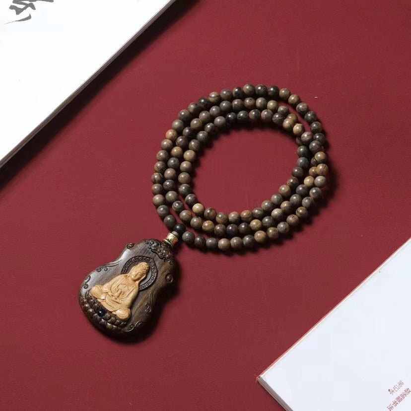 Jingping Guanyin pendant, made of natural old Dara agarwood, carved hand - held pieces, men and women's neck hanging ornaments wood carvings - URANBATO